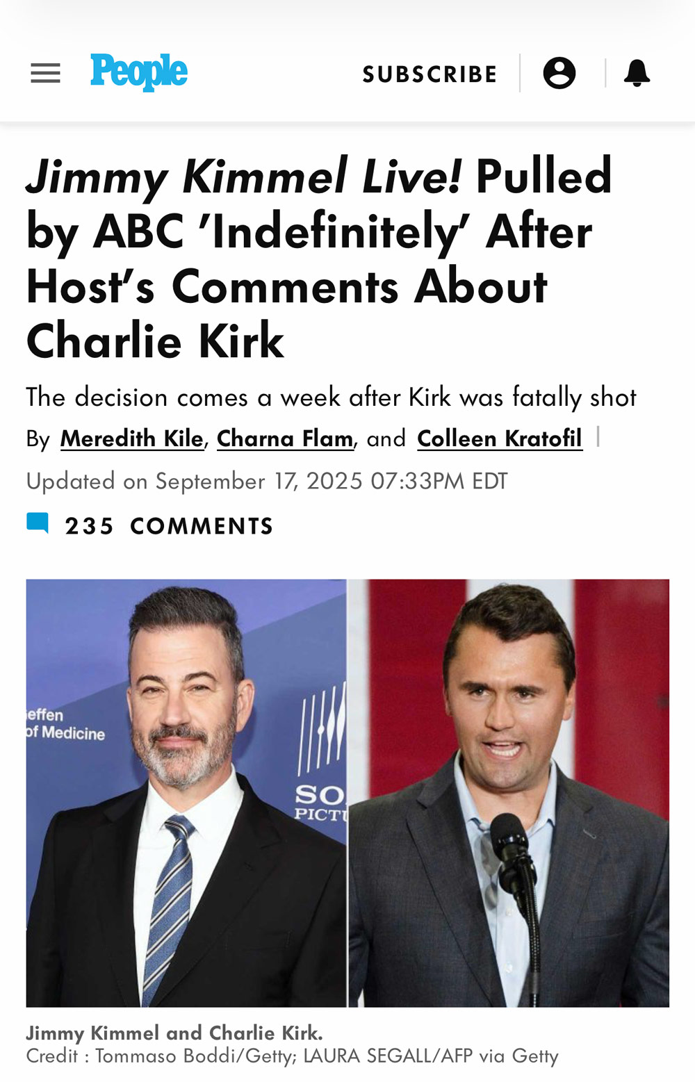 abc disney pulls jimmy kimmel over charlie kirk comments