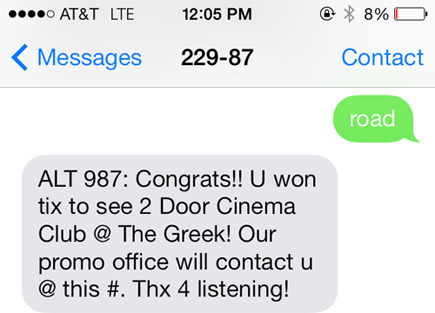 alt 98.7 text winner - two door cinema club - the greek