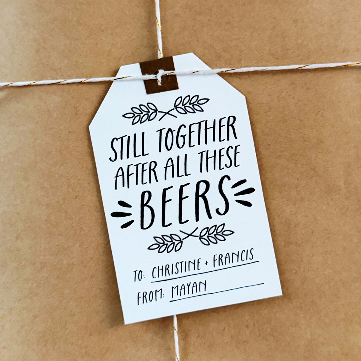 DIY beers anniversary gift tag