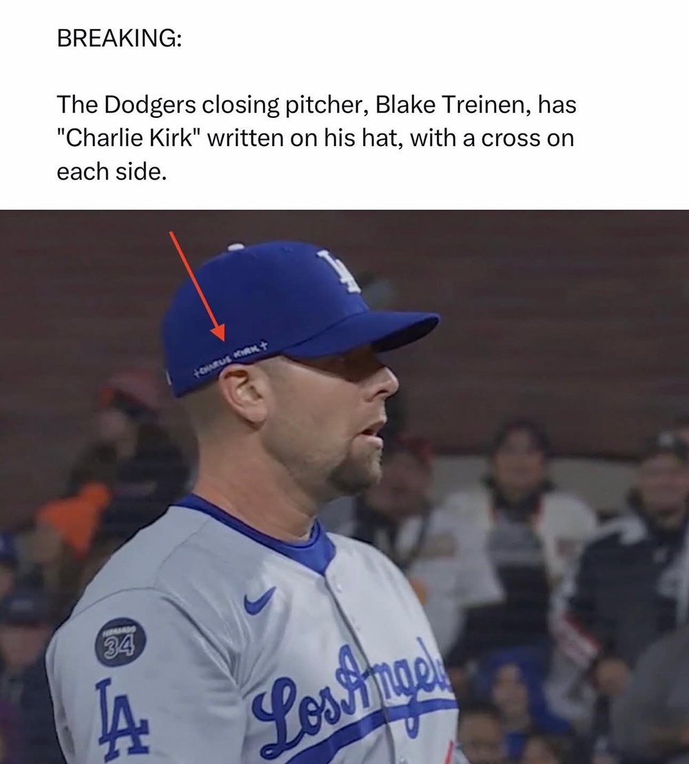 blake treinen dodgers hat charlie kirk
