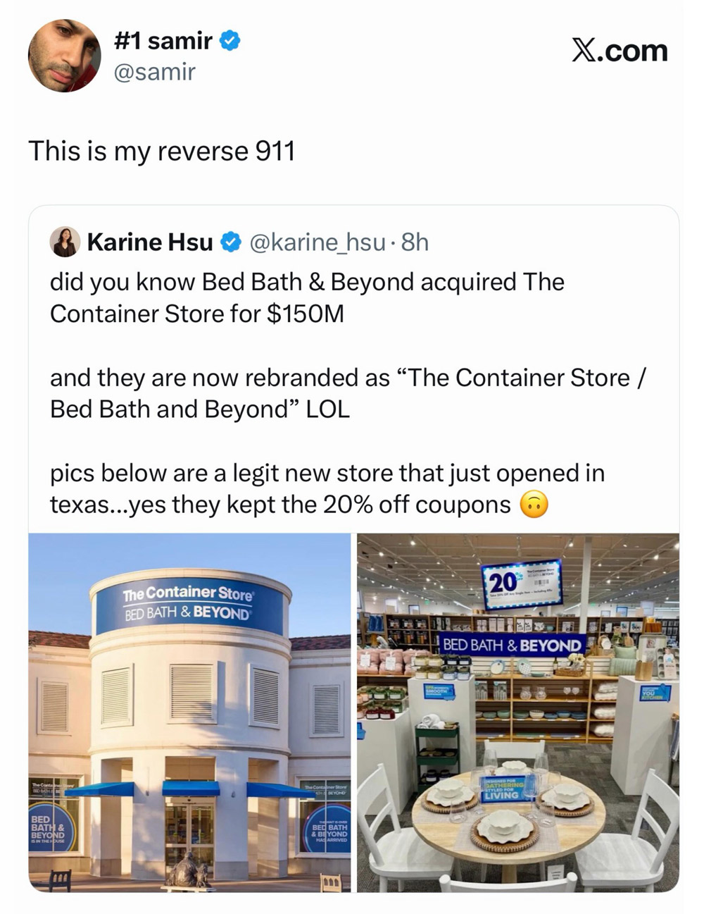 container store bed bath and beyond combo store