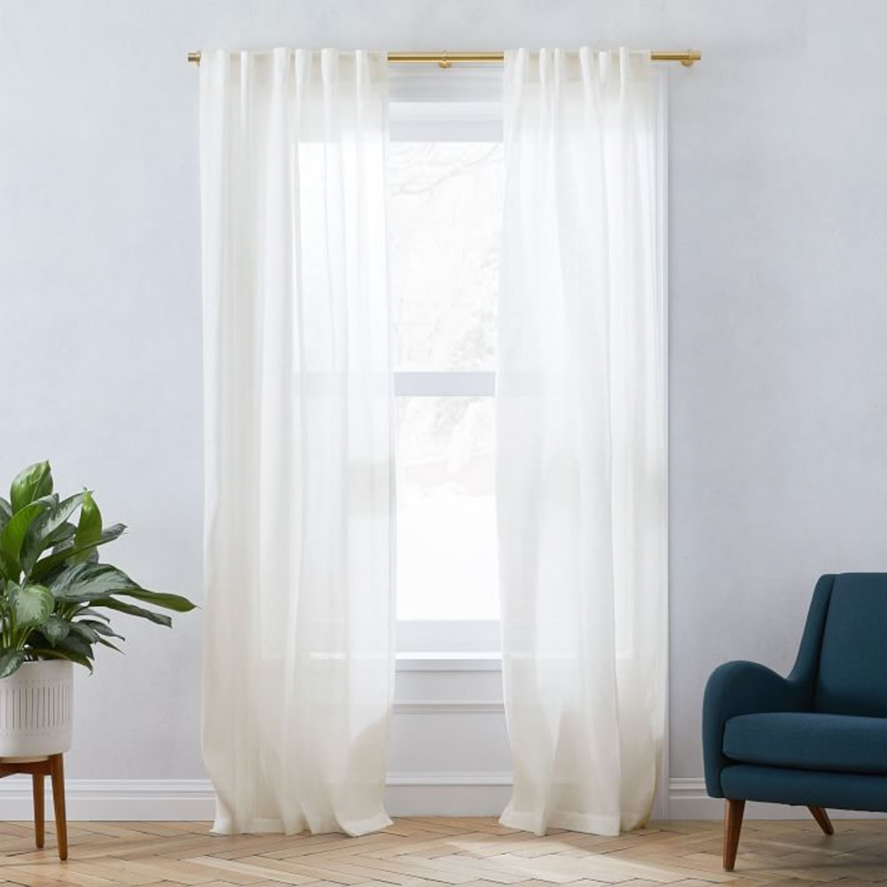 West Elm White Sheer European Flax Linen Curtain