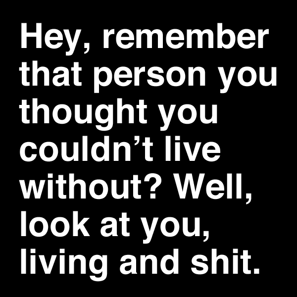 hey remember that person you thought you couldn't live without? well look at you living and shit