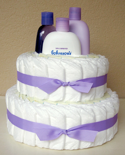 purple diaper cake