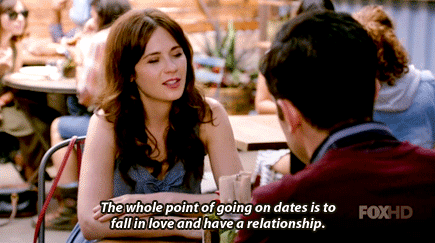 new girl - dice - the whole point of going on dates is to fall in love and have a relationship
