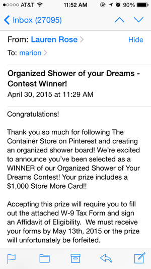 the container store - organized shower of your dreams - winner