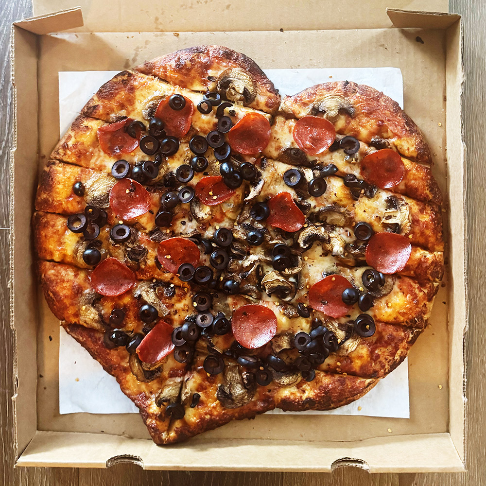 heart-shaped pizza